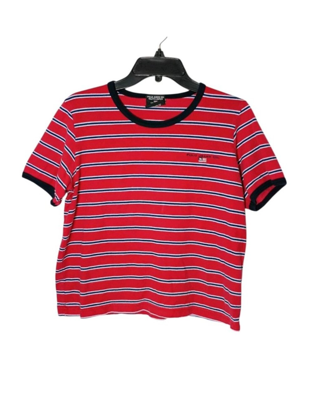 Vintage Polo Jeans Co Ralph Lauren Striped Ringer Tee Men's L (M Fit) Flag Logo